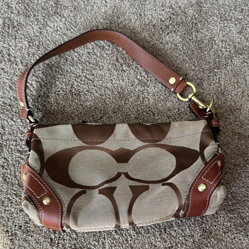 Coach Signature Canvas Shoulder Bag in Brown and Tan